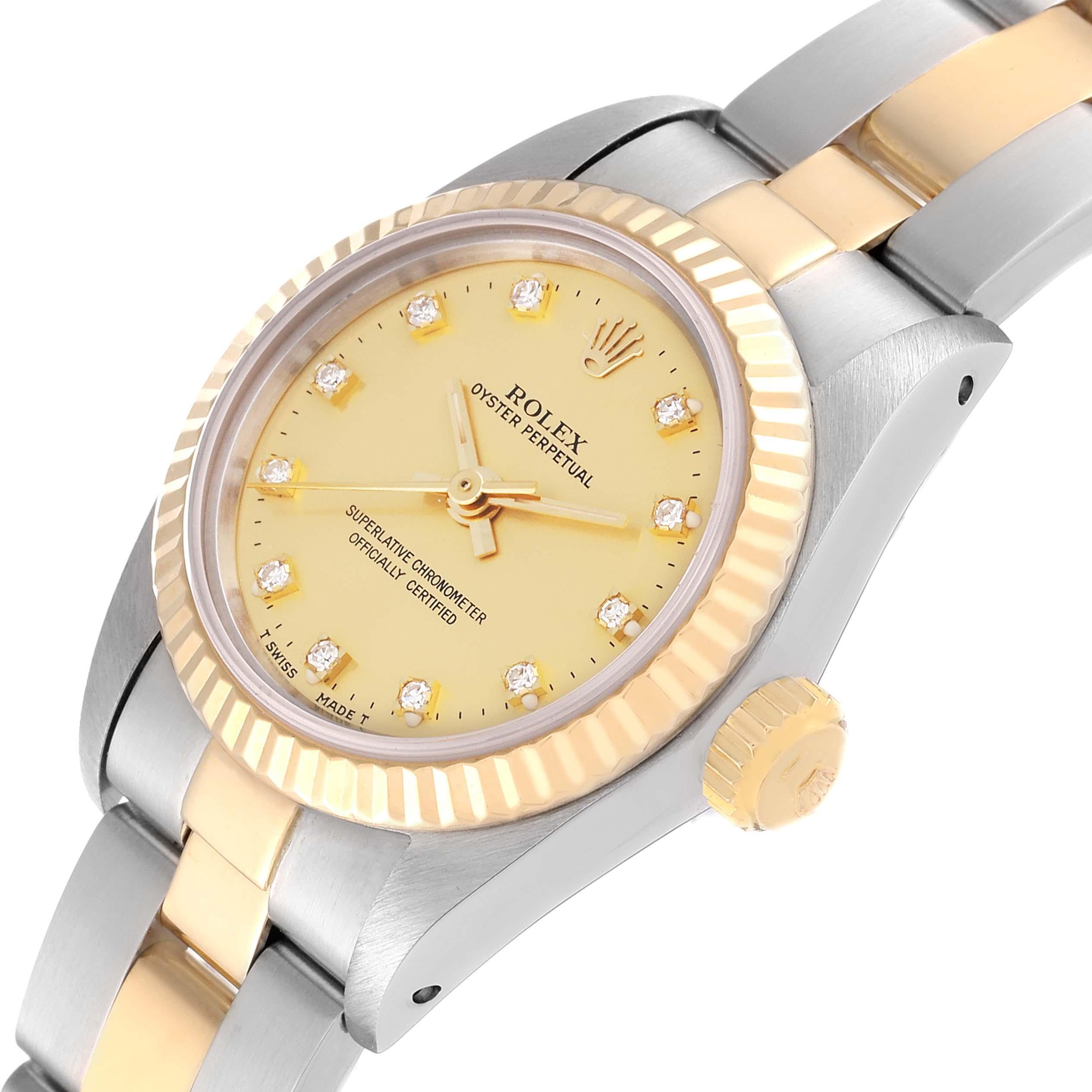 Rolex Oyster Perpetual Steel Yellow Gold Diamond Dial Ladies Watch 67193 1