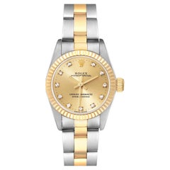 Rolex Oyster Perpetual Montre pour femme avec cadran en acier, or jaune et diamant 67193
