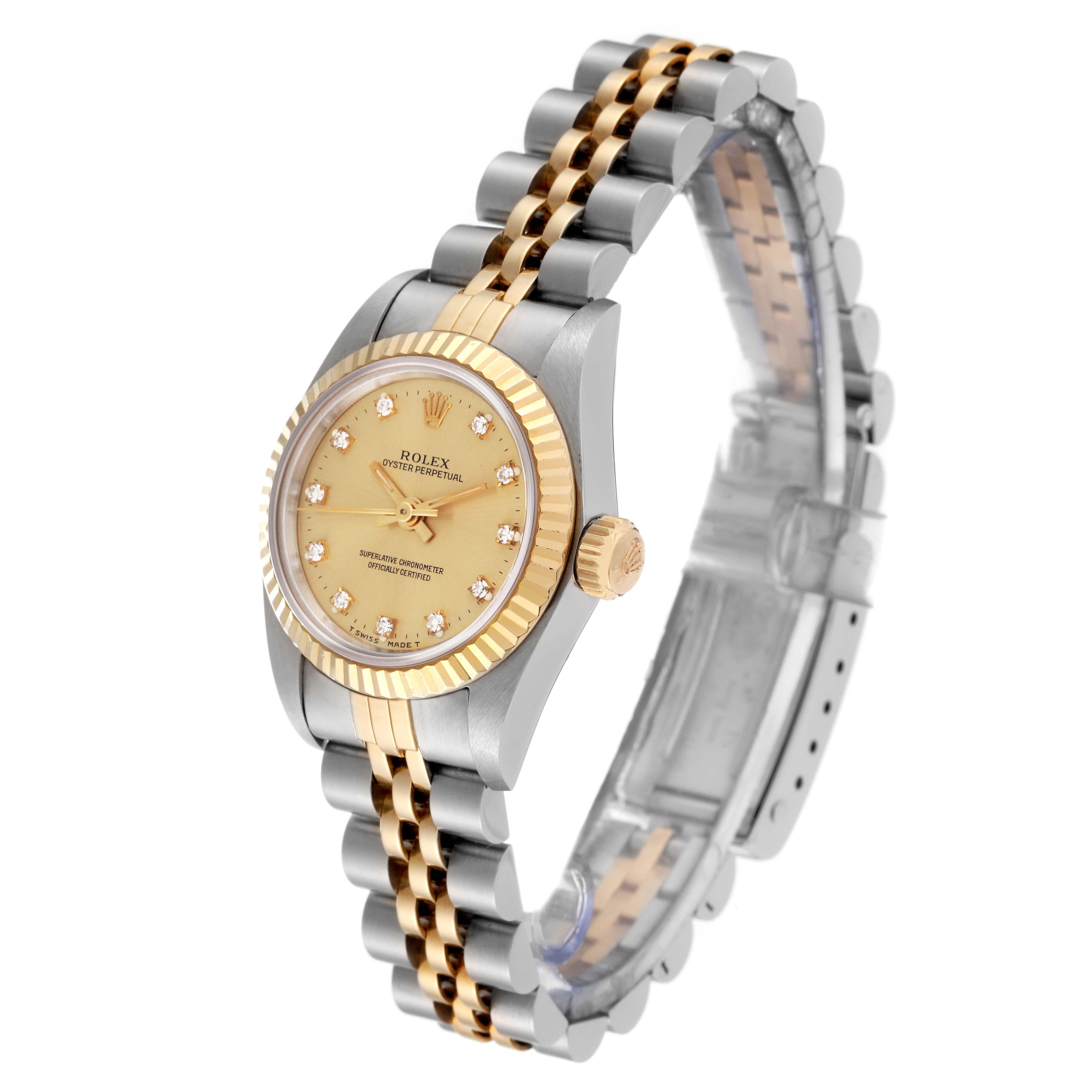Rolex Oyster Perpetual Steel Yellow Gold Diamond Dial Ladies Watch 67193 Papers 6