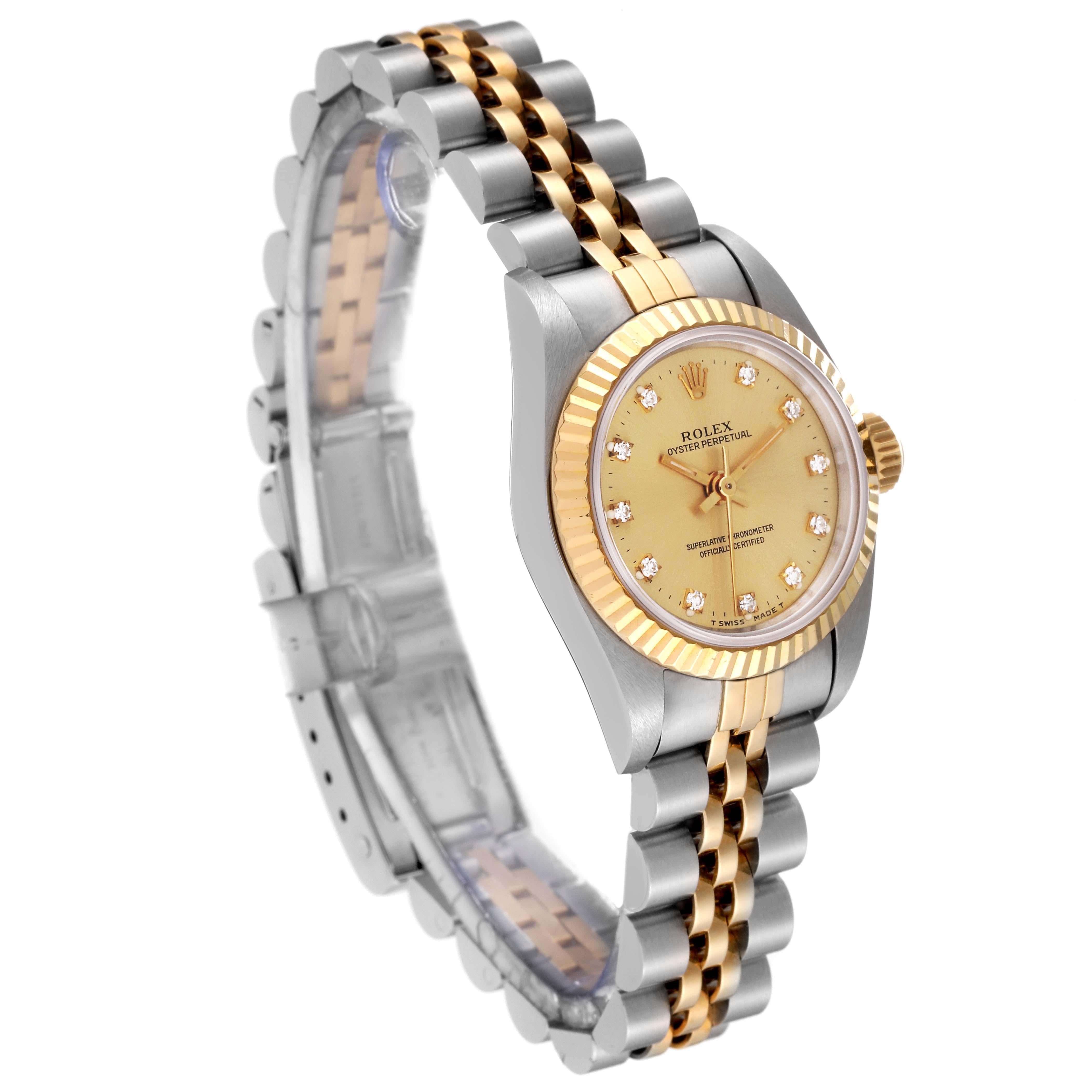 Rolex Oyster Perpetual Steel Yellow Gold Diamond Dial Ladies Watch 67193 Papers 7