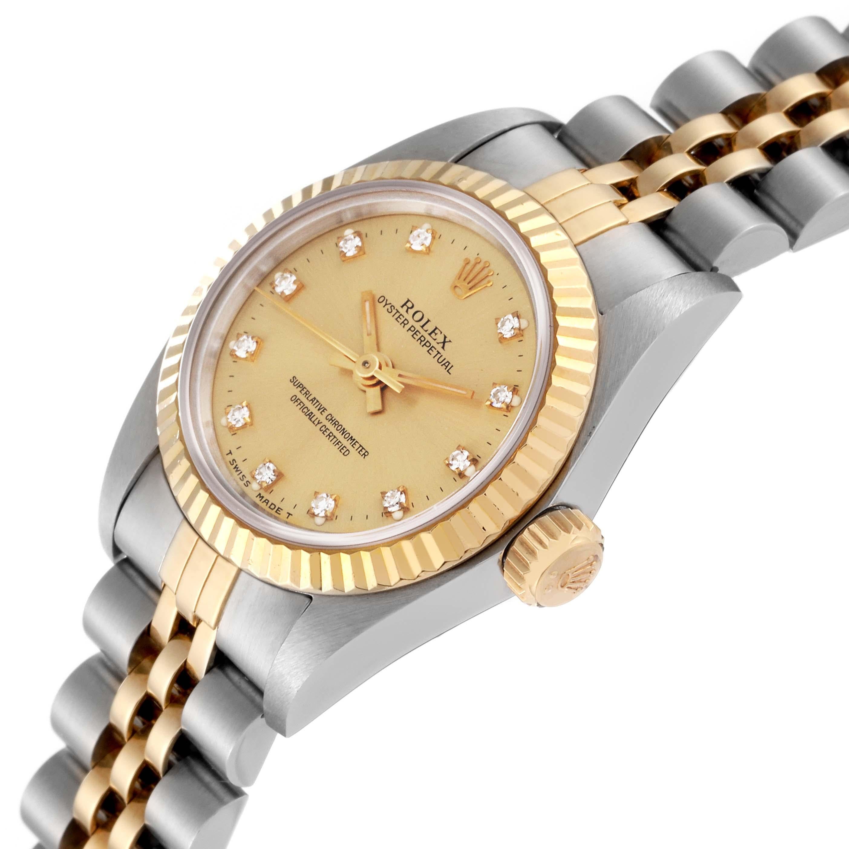 Rolex Oyster Perpetual Steel Yellow Gold Diamond Dial Ladies Watch 67193 Papers 2