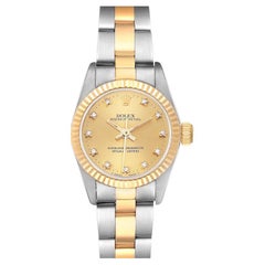 Rolex Oyster Perpetual Steel Yellow Gold Diamond Ladies Watch 67193 Box Papers