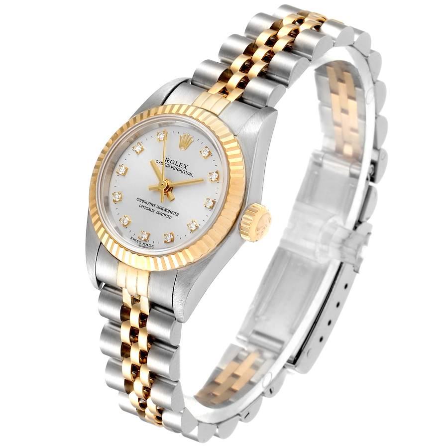 Rolex Oyster Perpetual Steel Yellow Gold Diamond Ladies Watch 67193 In Excellent Condition For Sale In Atlanta, GA