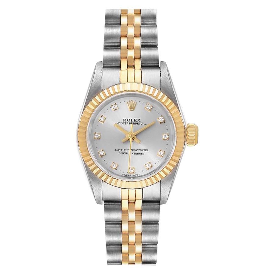 Rolex Oyster Perpetual Steel Yellow Gold Diamond Ladies Watch 67193 For Sale