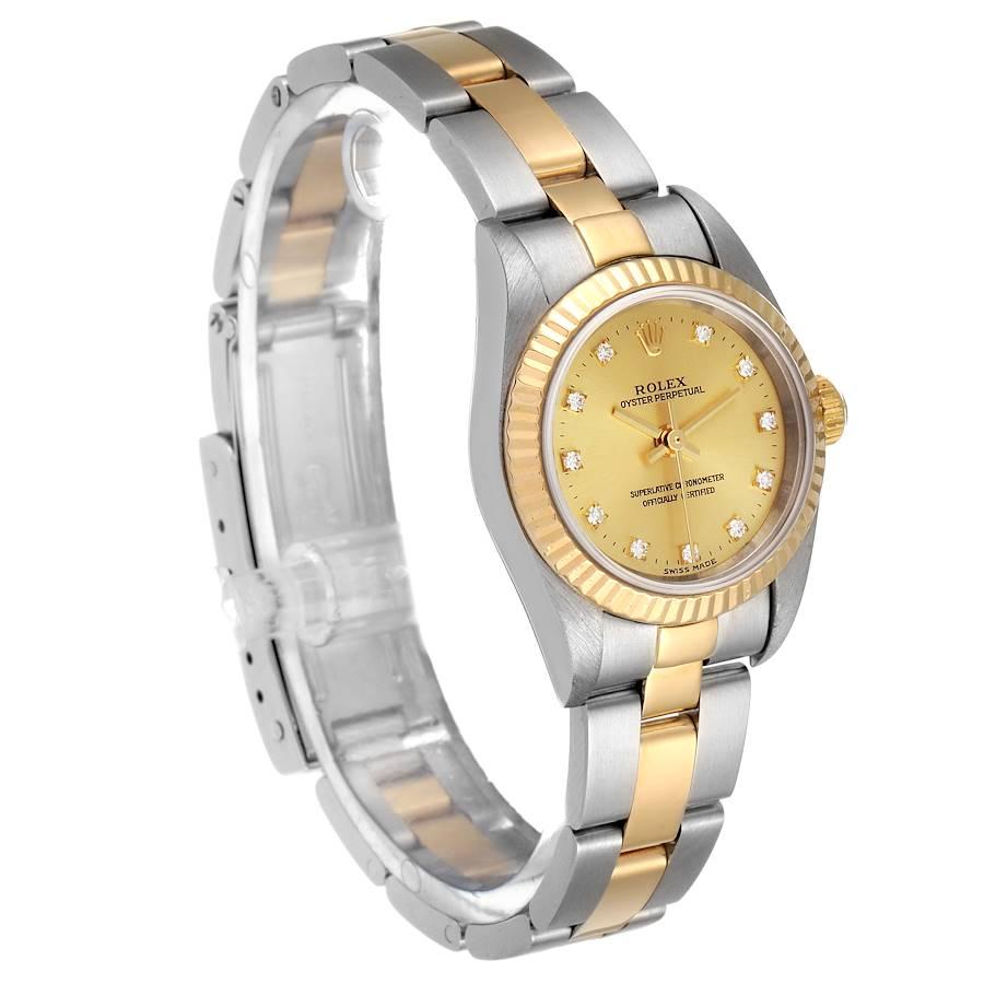 Rolex Oyster Perpetual Steel Yellow Gold Diamond Ladies Watch 76193 In Good Condition For Sale In Atlanta, GA