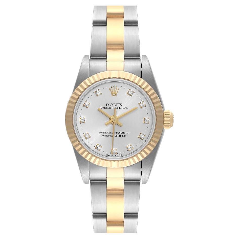 Rolex Oyster Perpetual Steel Yellow Gold Diamond Ladies Watch 76193 For Sale