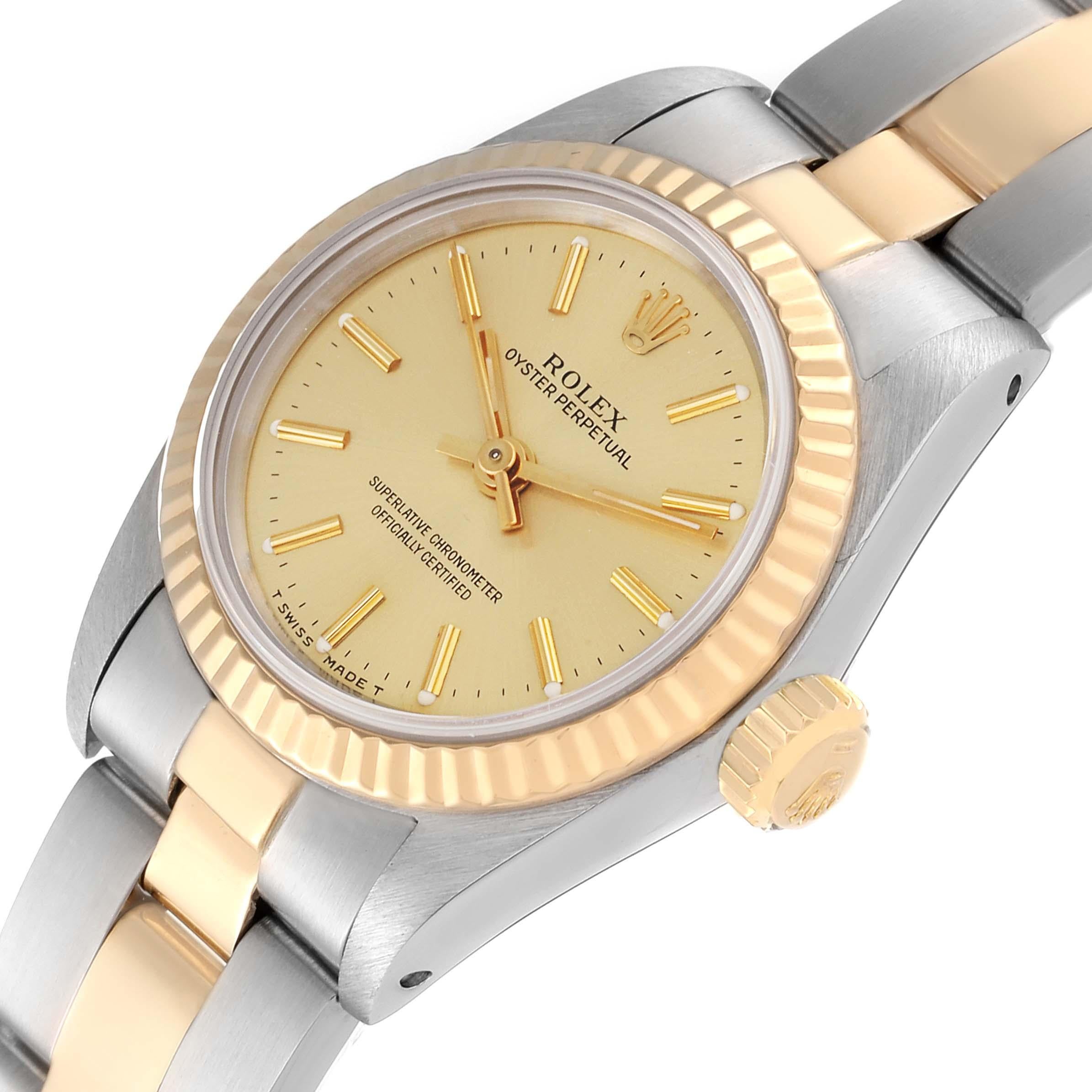 Rolex Oyster Perpetual Steel Yellow Gold Ladies Watch 67193 In Excellent Condition In Atlanta, GA