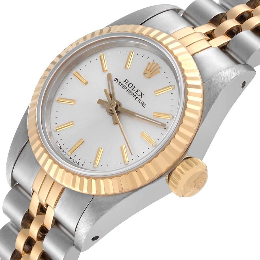 Women's Rolex Oyster Perpetual Steel Yellow Gold Silver Dial Ladies Watch 67193