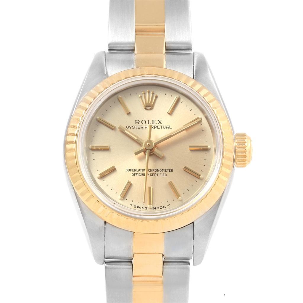Rolex Oyster Perpetual Steel Yellow Gold Silver Dial Ladies Watch 67193