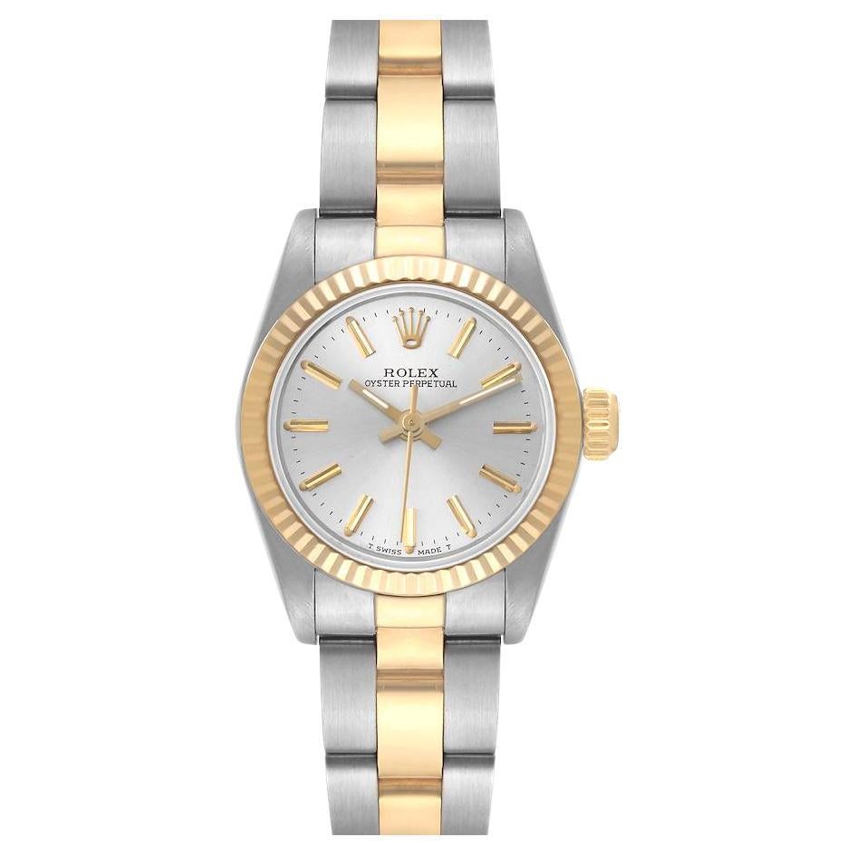 Rolex Oyster Perpetual Steel Yellow Gold Silver Dial Ladies Watch 67193