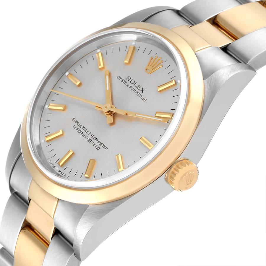 Men's Rolex Oyster Perpetual Steel Yellow Gold Silver Dial Mens Watch 14203