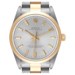 Rolex Oyster Perpetual Steel Yellow Gold Silver Dial Mens Watch 14203