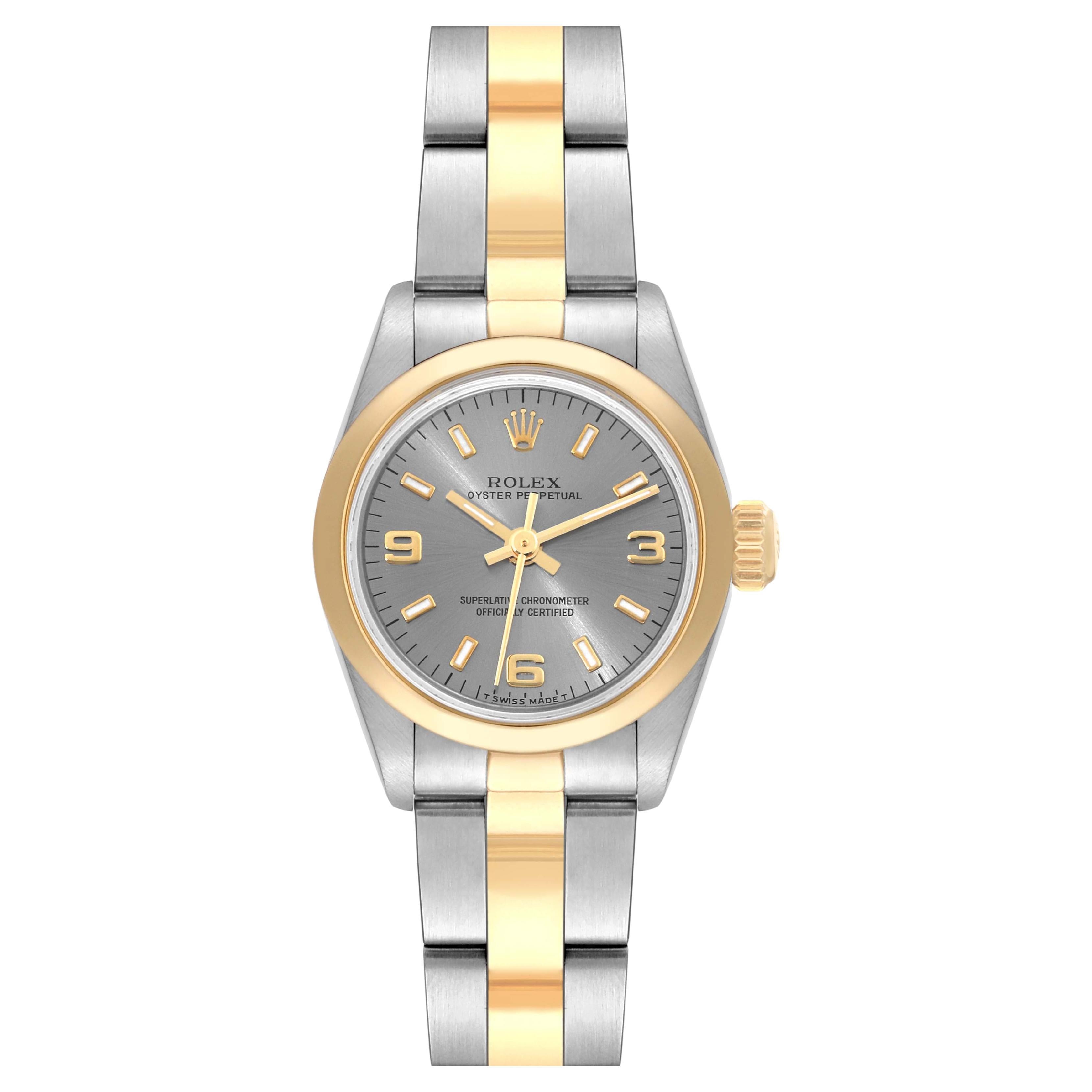 Rolex Oyster Perpetual Acero Oro Amarillo Esfera Pizarra Reloj Señora 67183