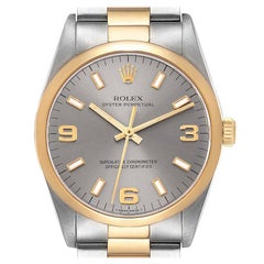 Rolex Oyster Perpetual Steel Yellow Gold Slate Dial Mens Watch 14203 Box Papers
