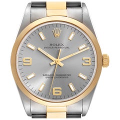 Rolex Oyster Perpetual Steel Yellow Gold Slate Dial Mens Watch 14203 Box Papers