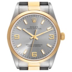 Rolex Oyster Perpetual Steel Yellow Gold Slate Dial Mens Watch 14203 Box Papers