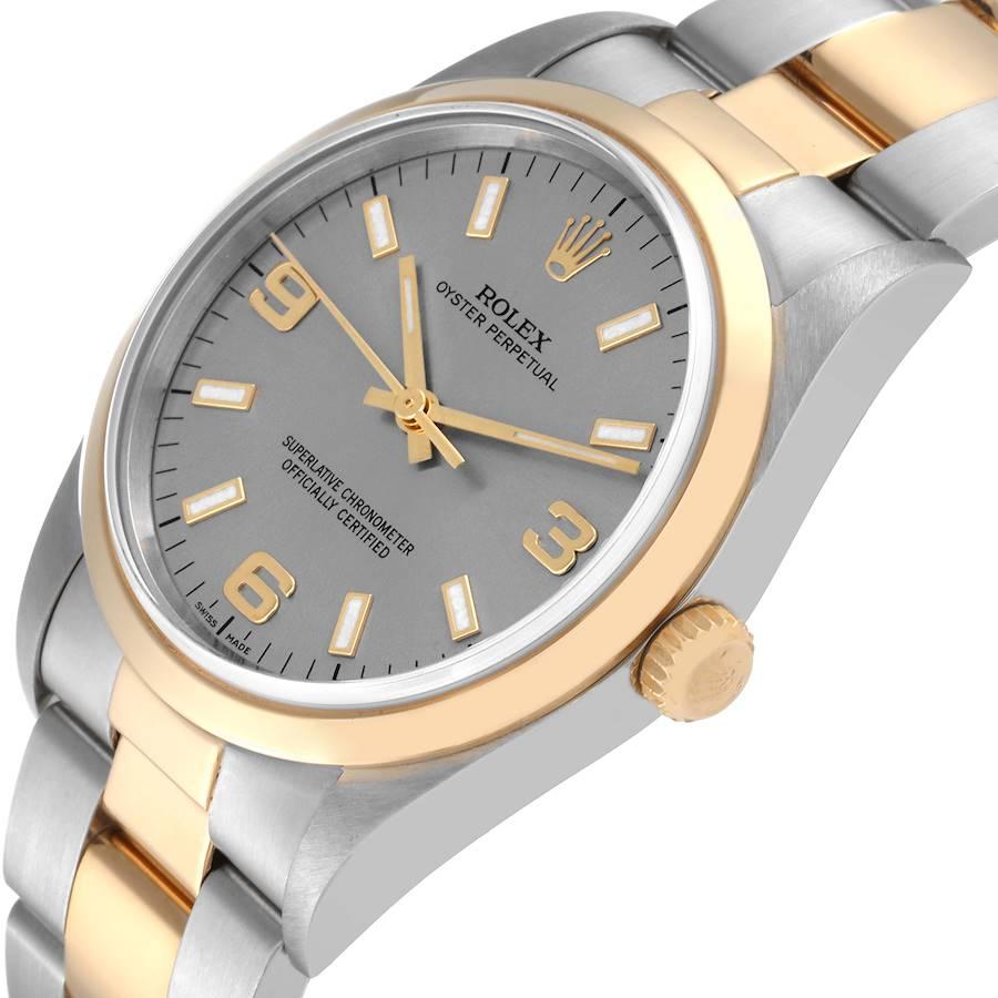 Rolex Oyster Perpetual Steel Yellow Gold Slate Dial Mens Watch 14203 In Excellent Condition In Atlanta, GA
