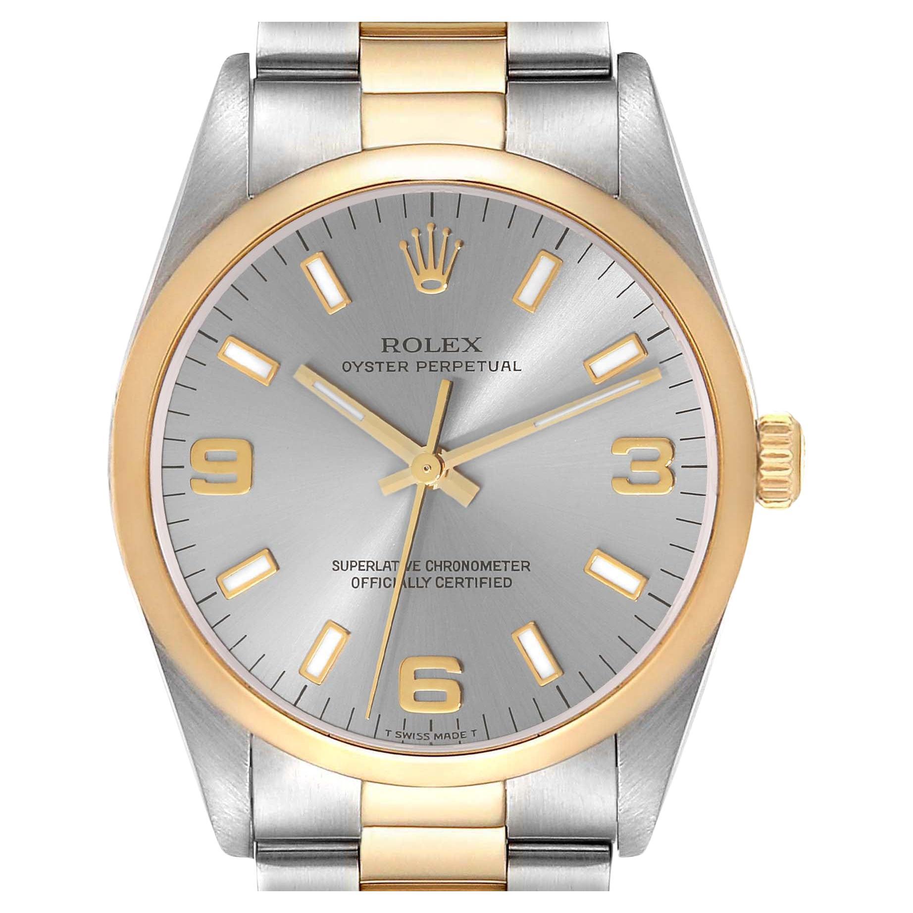 Rolex Oyster Perpetual Steel Yellow Gold Slate Dial Mens Watch 14203