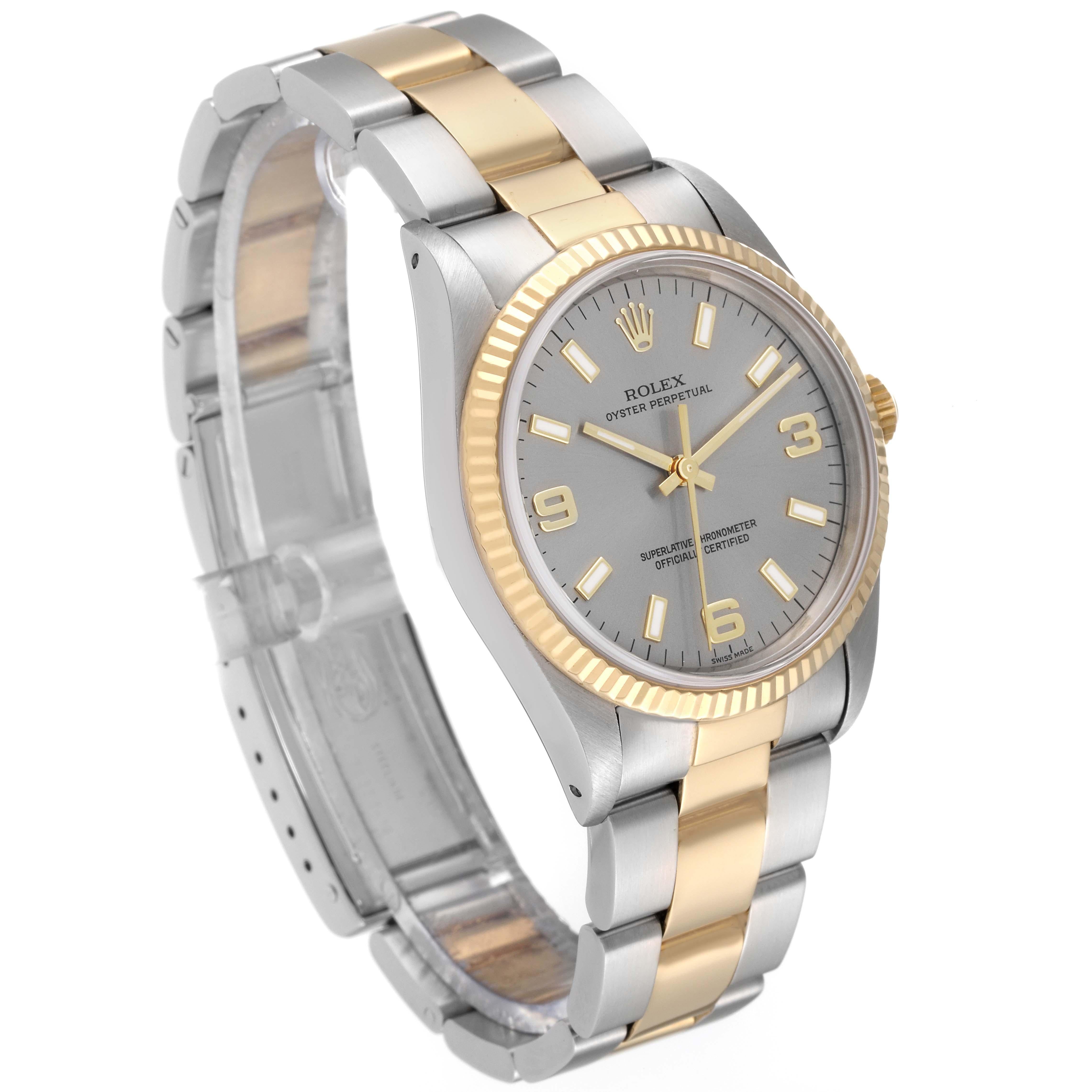 Rolex Oyster Perpetual Steel Yellow Gold Slate Dial Mens Watch 14233 6