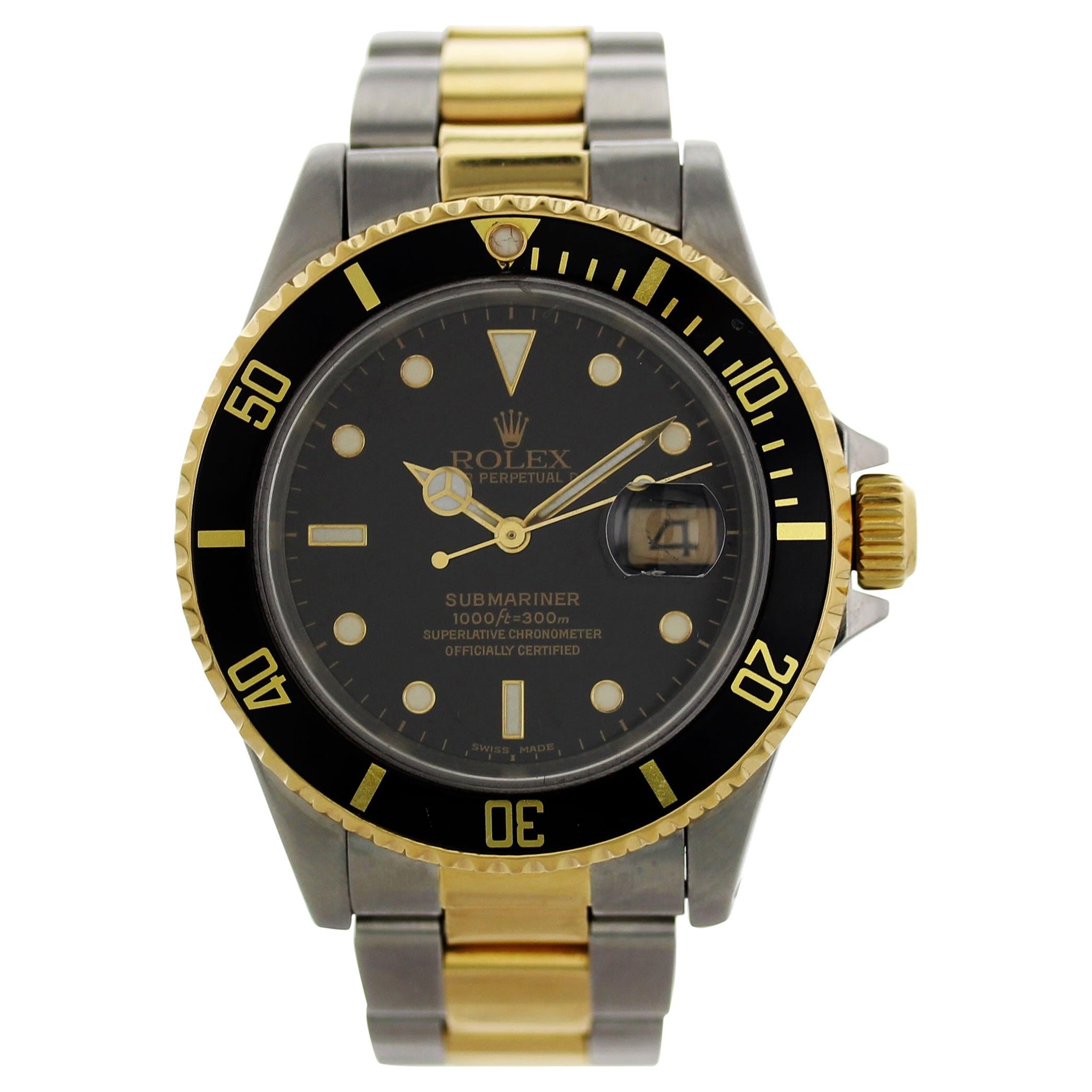 Rolex Oyster Perpetual Submariner Date 18 Karat 16613 Men’s Watch For Sale