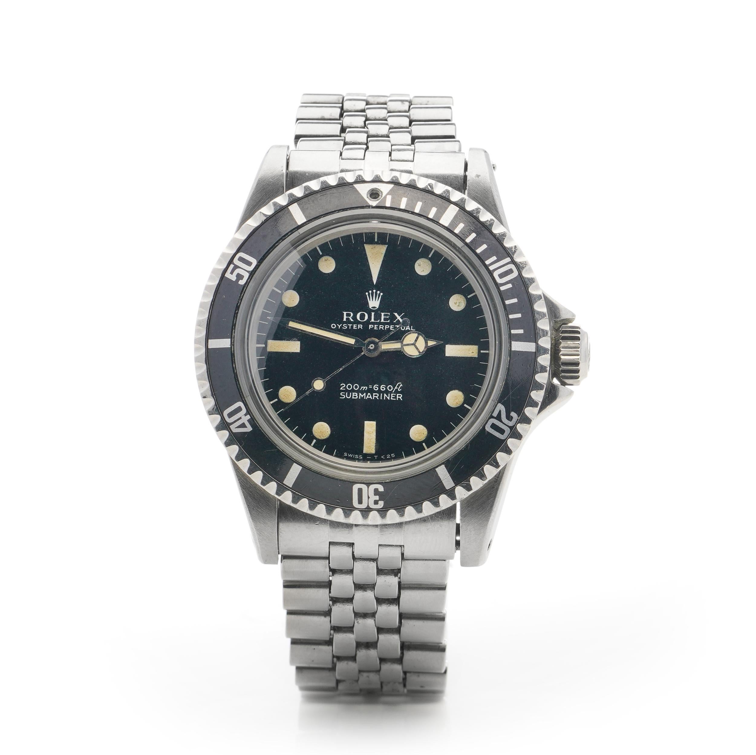 Rolex Oyster Perpetual Submariner, 5513, Stainless Steel Watch 

Made in Switzerland, Circa 1967  

Case Diameter: 40 mm
Crown: Original Rolex
Dial: Signed Rolex
Movement: Automatic Rolex Watchband Material: Stainless Steel Dial: Black
Case