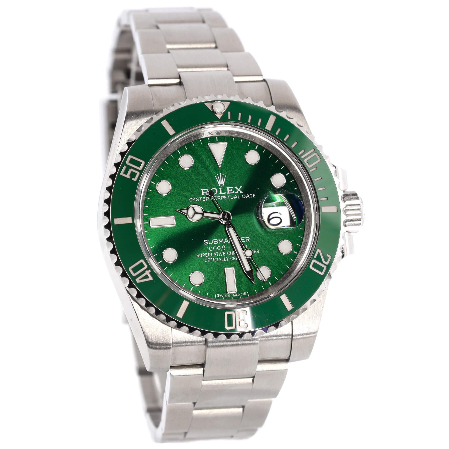 Rolex Oyster Perpetual Submariner Hulk Date Automatikuhr aus Edelstahl im Zustand „Gut“ in New York, NY