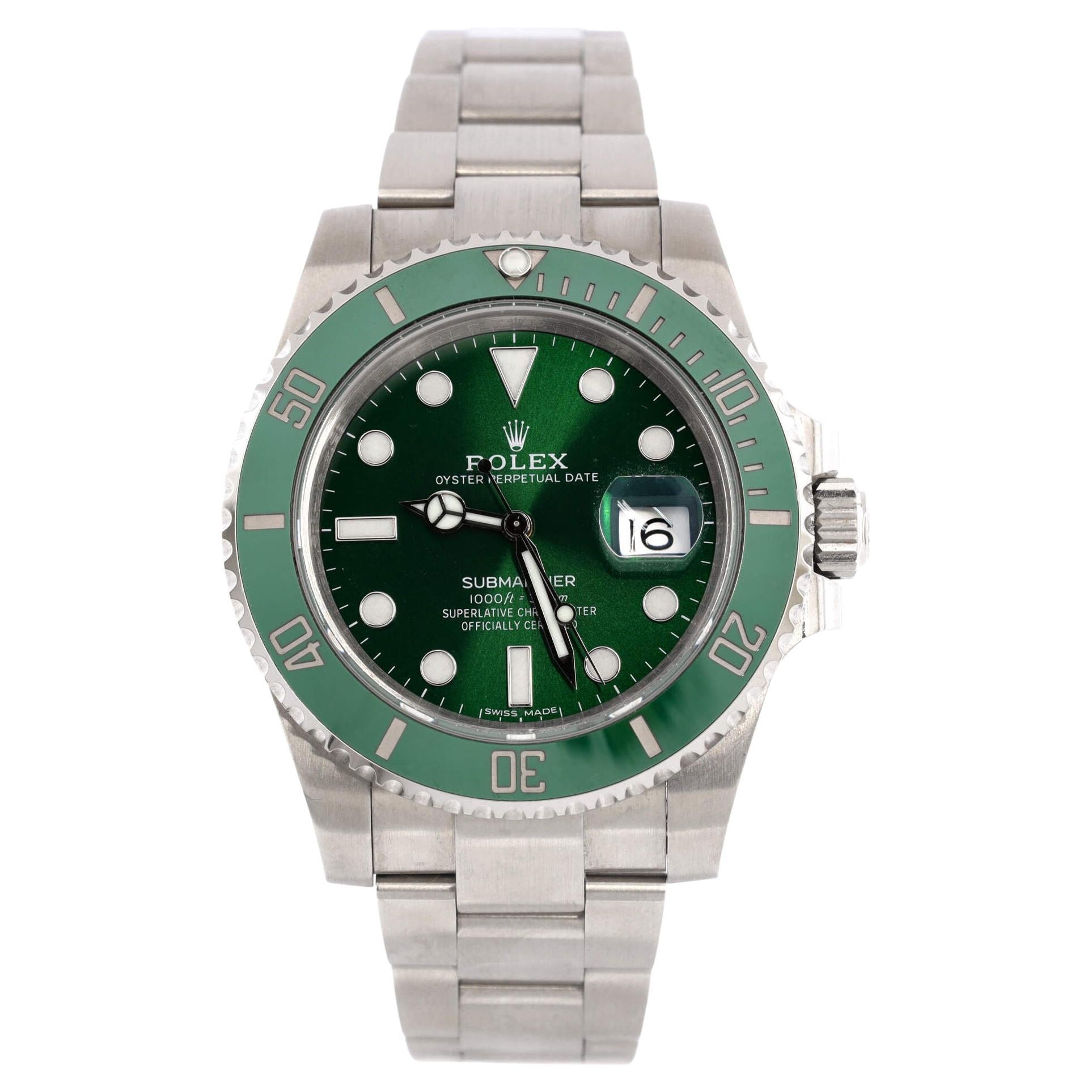 Rolex Oyster Perpetual Submariner Hulk Date Reloj automático Acero inoxidable