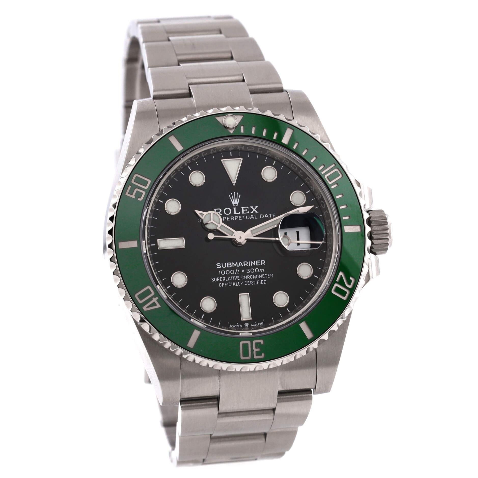 Rolex Oyster Perpetual Submariner Kermit Date Automatikuhr aus Edelstahl im Zustand „Gut“ in New York, NY
