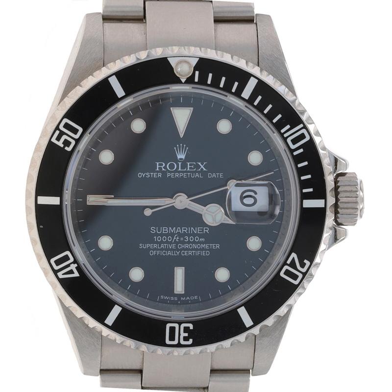 Brand: Rolex
Model: Oyster Perpetual Submariner
Model Number: 16610
Movement: Automatic
Warranty: One Year
Movement Maker: Swiss
Dial Color: Black

Metal Content: Stainless Steel

Fastening Type: Fold-Over Clasp
Features: 
Screw-down crown