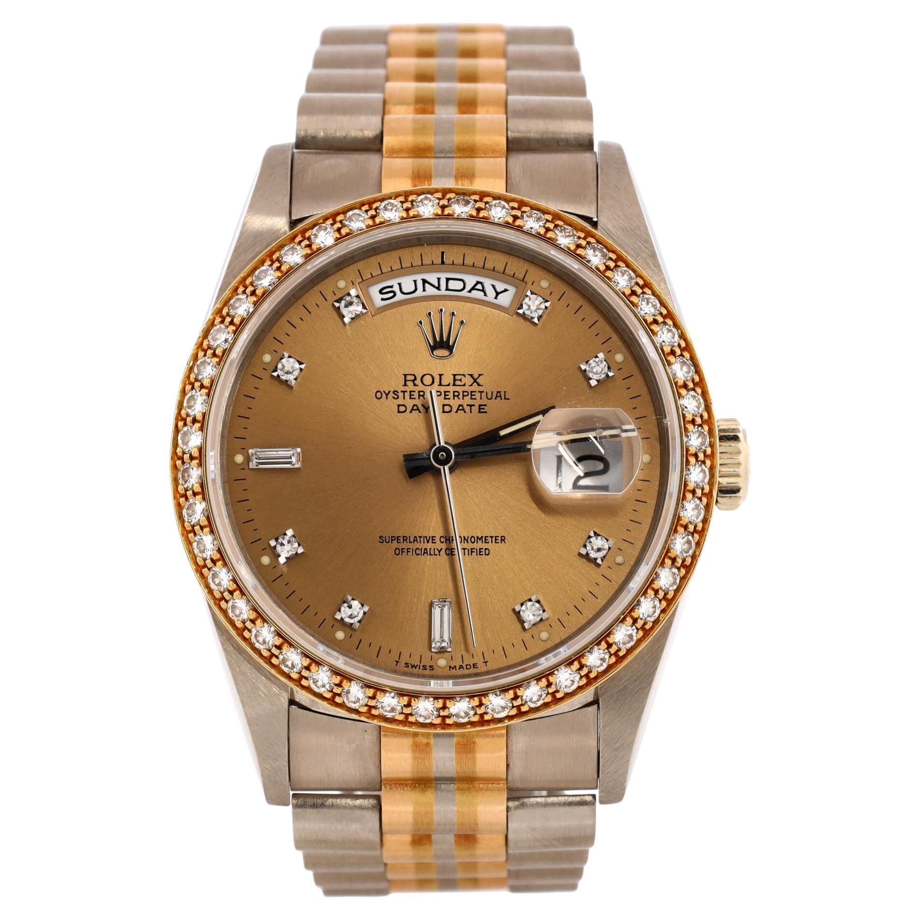 Rolex Oyster Perpetual Tridor President Day-Date Automatic Watch White Gold For Sale