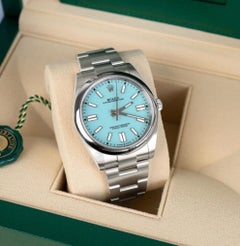 Rolex Oyster Perpetual Turquoise Blue Dial Stainless Steel Watch 124300