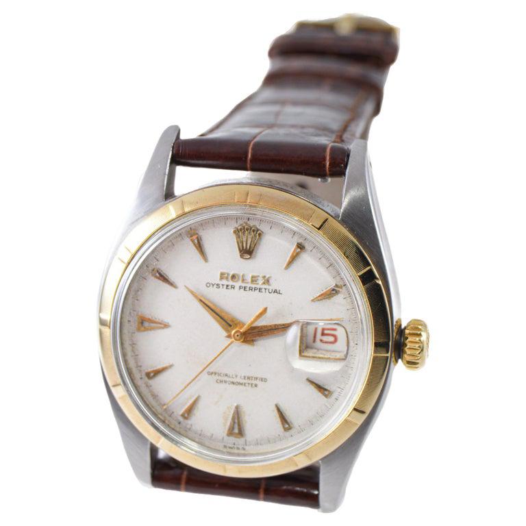 Modern Rolex Oyster Perpetual Two Tone with Factory Original Dial From 1953 For Sale