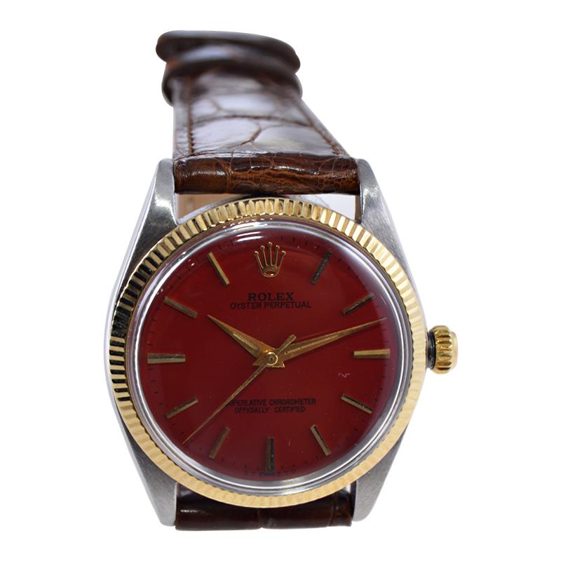 Rolex Oyster Perpetual Two Tone with Patinated Original Dial from 1964 or 65 In Excellent Condition In Long Beach, CA