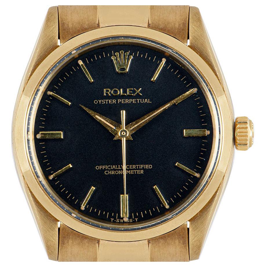 Rolex Oyster Perpetual Vintage Gents 9 Karat Yellow Gold Black Dial 6564/6