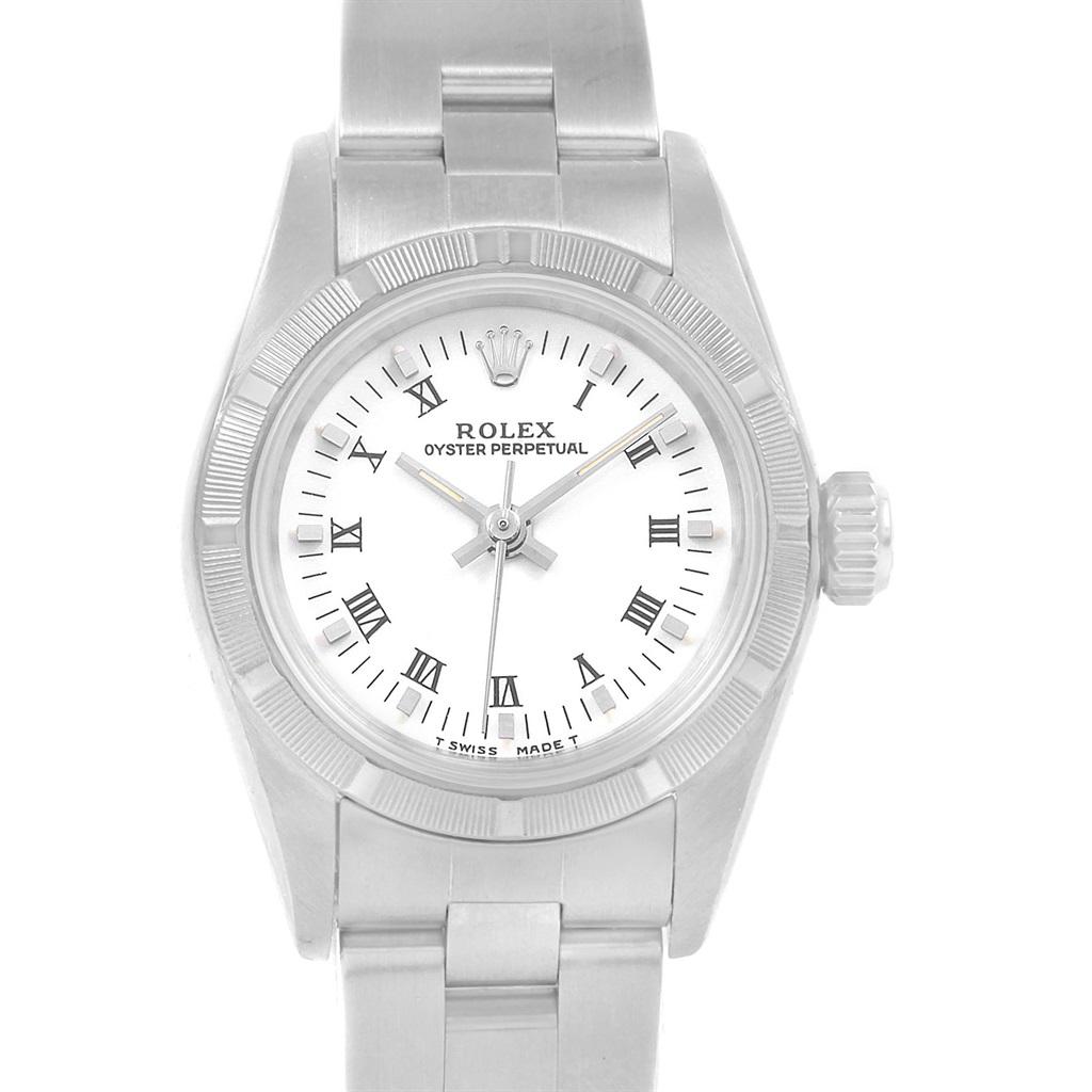 Women's Rolex Oyster Perpetual White Dial Oyster Bracelet Ladies Watch 67230 For Sale