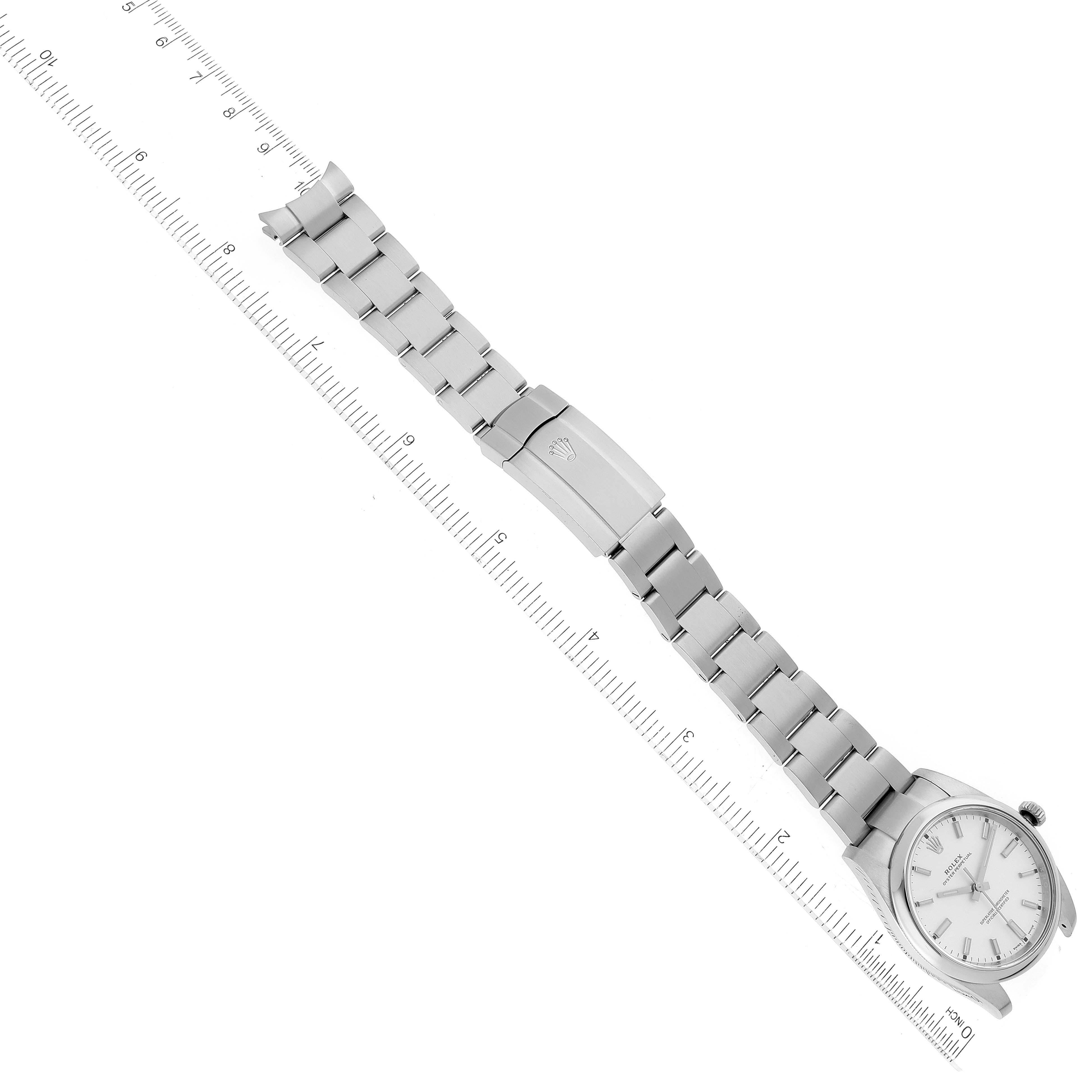 Rolex Oyster Perpetual Weißes Zifferblatt Rauchglas Lünette Stahl Herrenuhr 114200 6