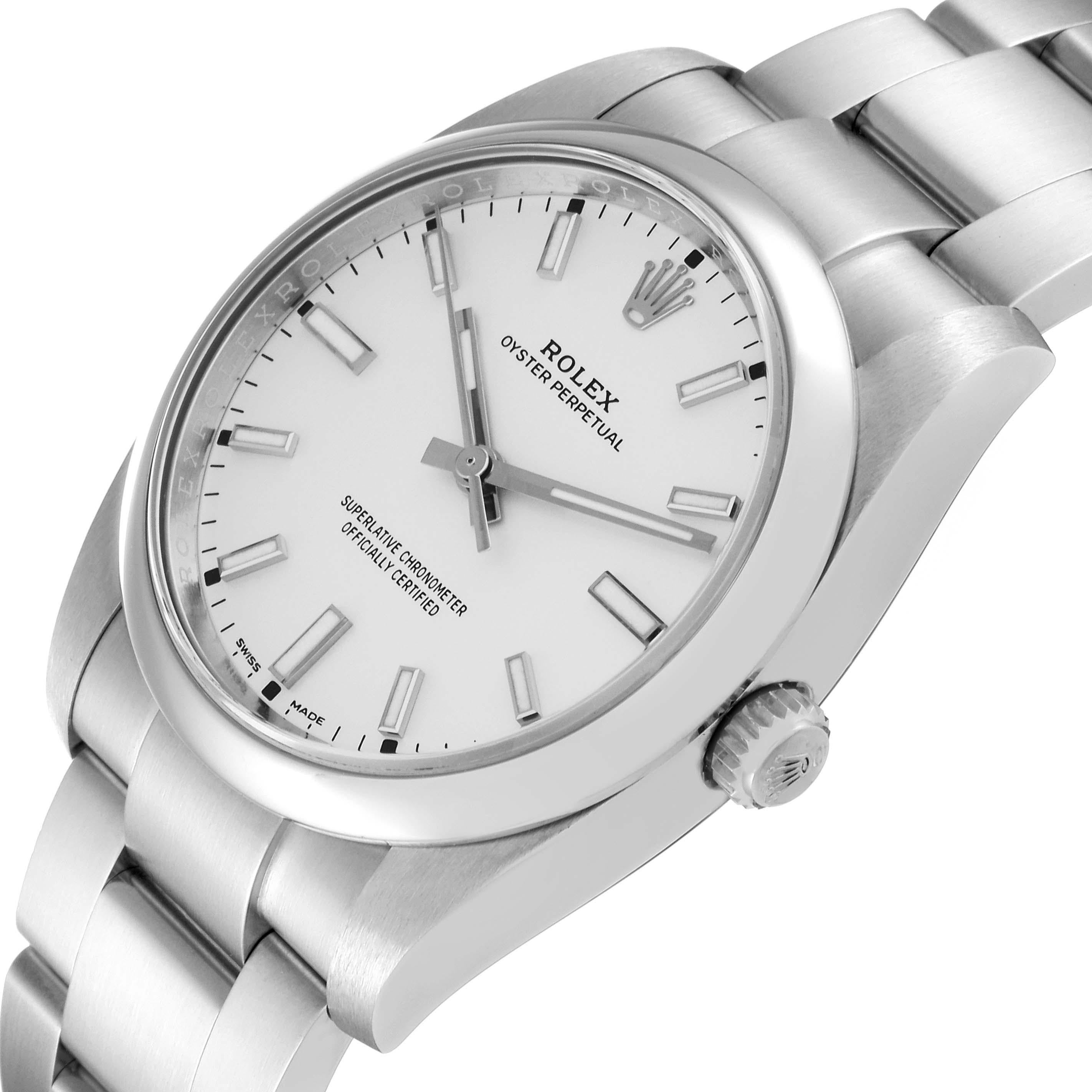 Rolex Oyster Perpetual Weißes Zifferblatt Rauchglas Lünette Stahl Herrenuhr 114200 1