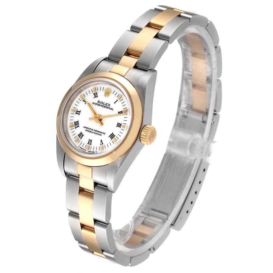 Rolex Oyster Perpetual Weißes Zifferblatt Stahl Gelbgold Damenuhr 76183 im Angebot 1