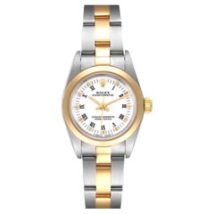Rolex Oyster Perpetual Weißes Zifferblatt Stahl Gelbgold Damenuhr 76183