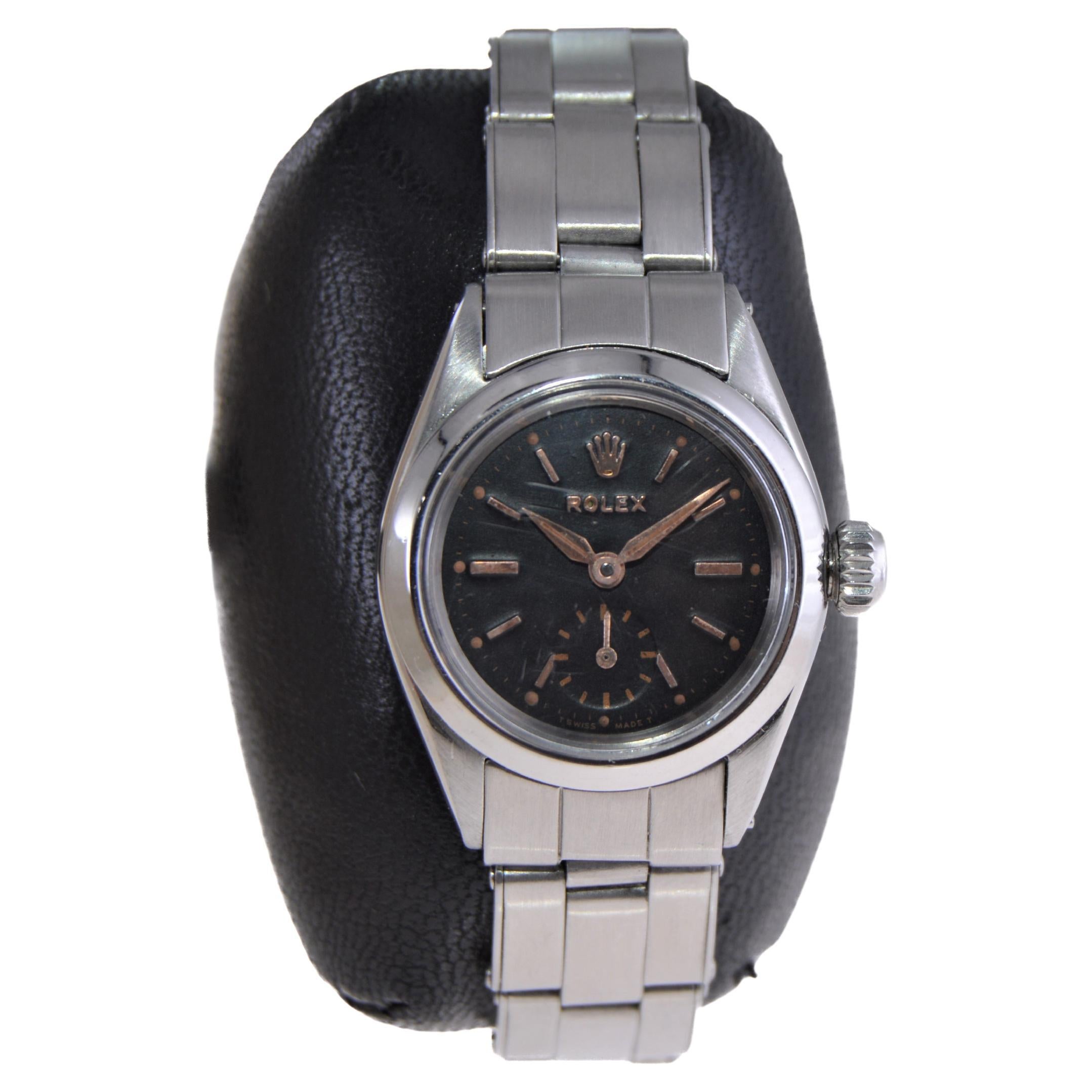 Art Deco Rolex Oyster Perpetual with Original Oyster Bracelet and Sub Seconds from 1957 For Sale