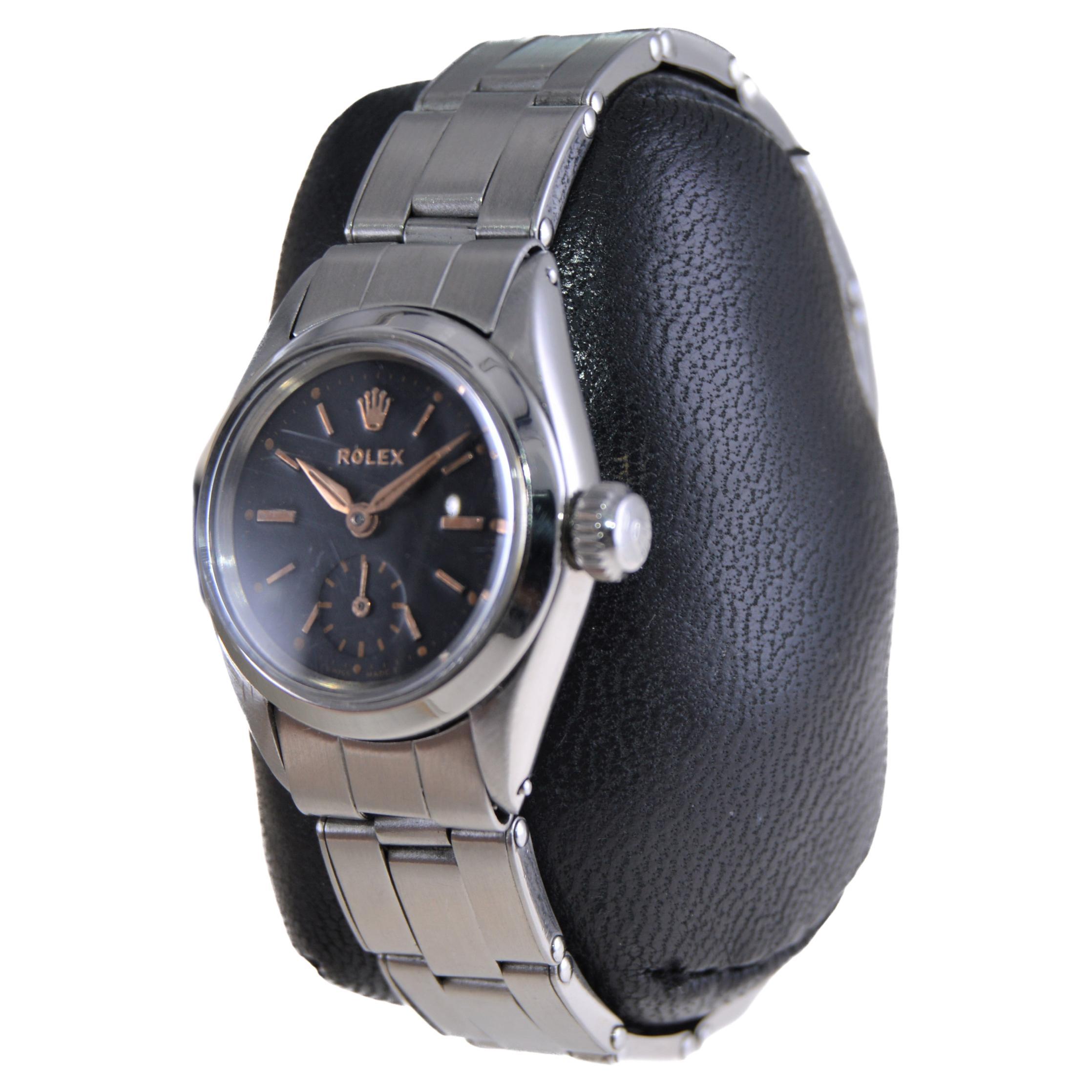 Women's or Men's Rolex Oyster Perpetual with Original Oyster Bracelet and Sub Seconds from 1957 For Sale