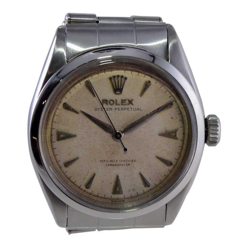 Rolex Oyster Perpetual with Original Patinated Dial from 1951 In Excellent Condition For Sale In Long Beach, CA