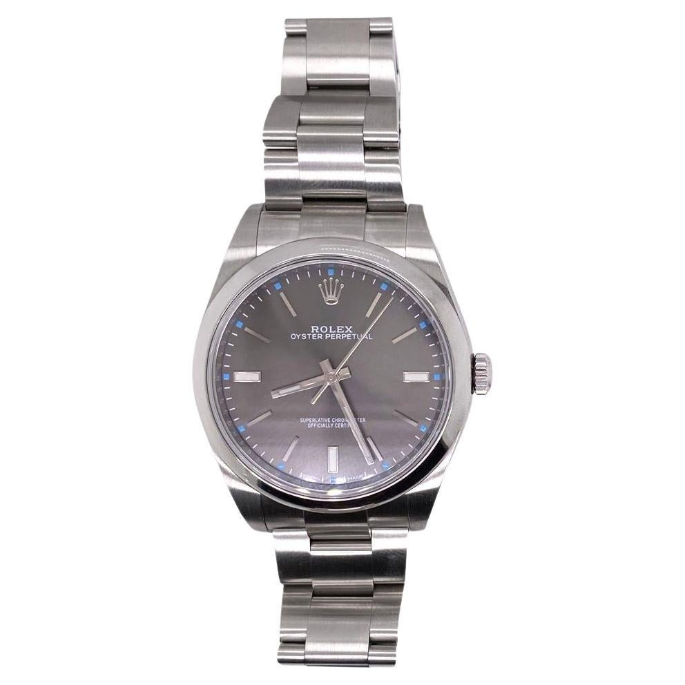 Rolex Oyster Perpetual with Rhodium Dial 39mm Watch  REF 114300 For Sale