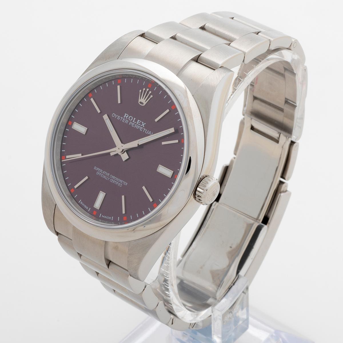 Rolex Oyster Perpetual Wristwatch Ref 114300, 'Red Grape' Dial, Discontinued.... In Excellent Condition For Sale In Canterbury, GB