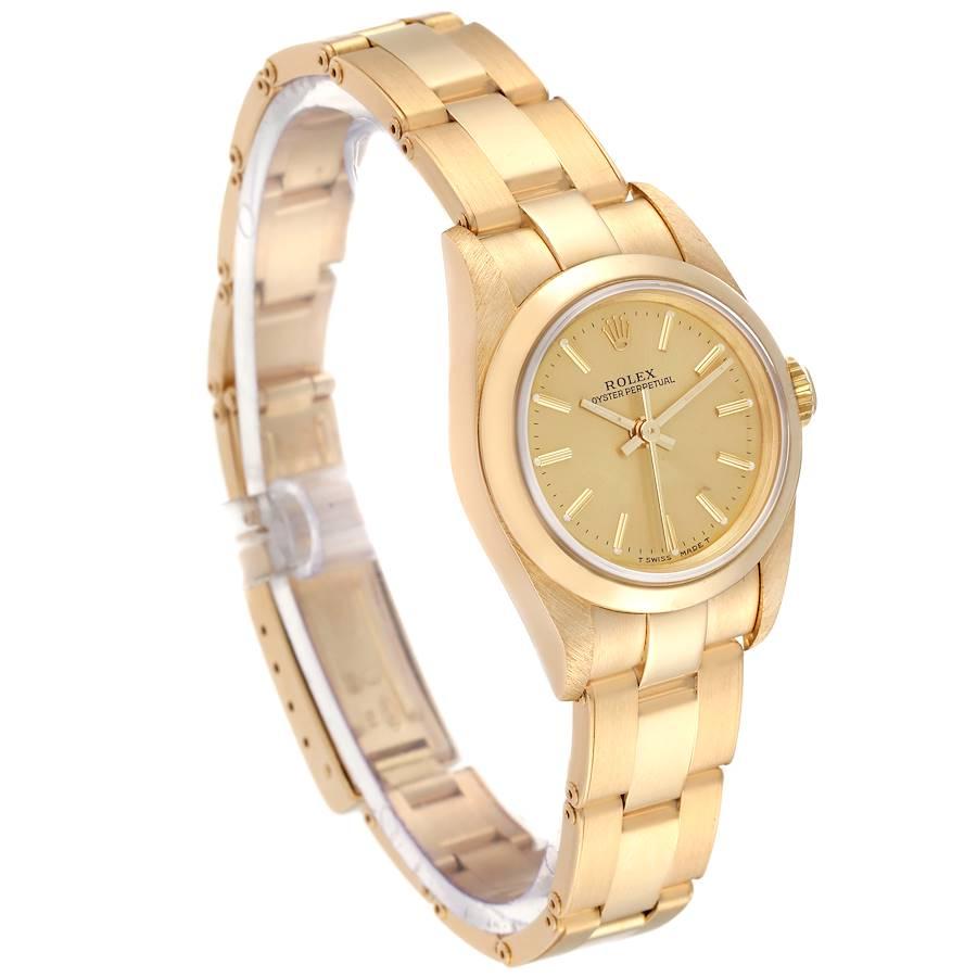 Rolex Oyster Perpetual Yellow Gold Champagne Dial Ladies Watch 67188 In Excellent Condition In Atlanta, GA