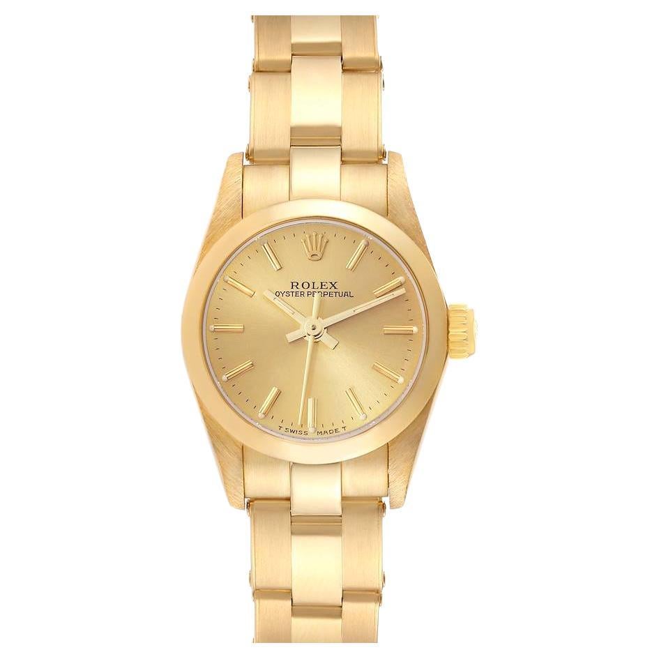 Rolex Oyster Perpetual Yellow Gold Champagne Dial Ladies Watch 67188