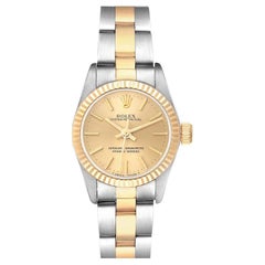 Rolex Oyster Perpetual Yellow Gold Champagne Dial Ladies Watch 67193 Box Papers