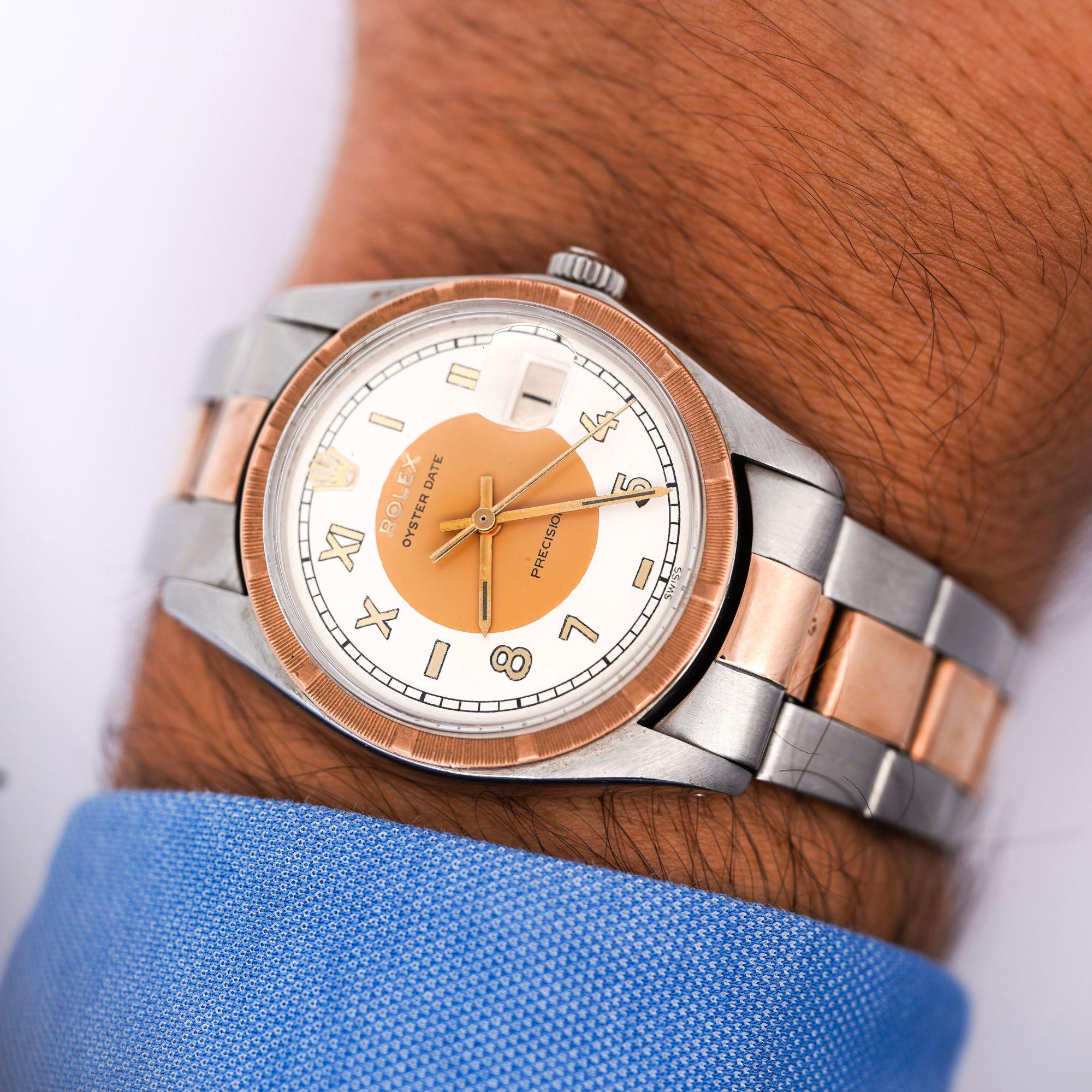 Rolex Oyster Precision 34mm Two-Tone Rose Gold Steel Rare Dial 1978 Watch In Good Condition For Sale In Miami, FL
