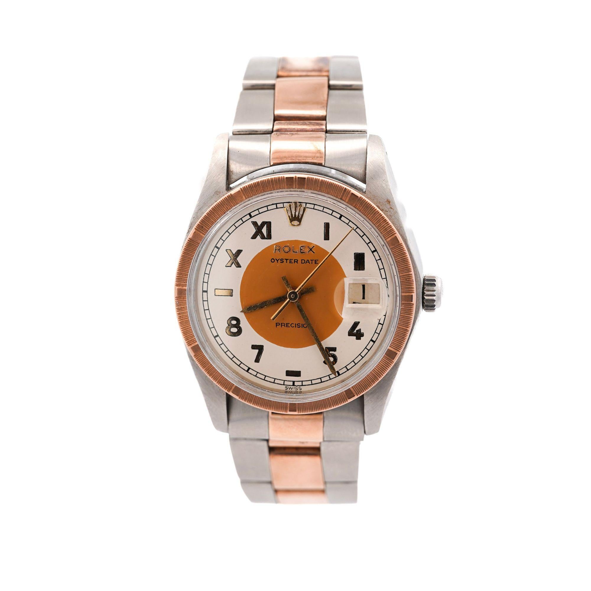 Rolex Oyster Precision 34mm Two-Tone Rose Gold Steel Rare Dial 1978 Watch For Sale 5