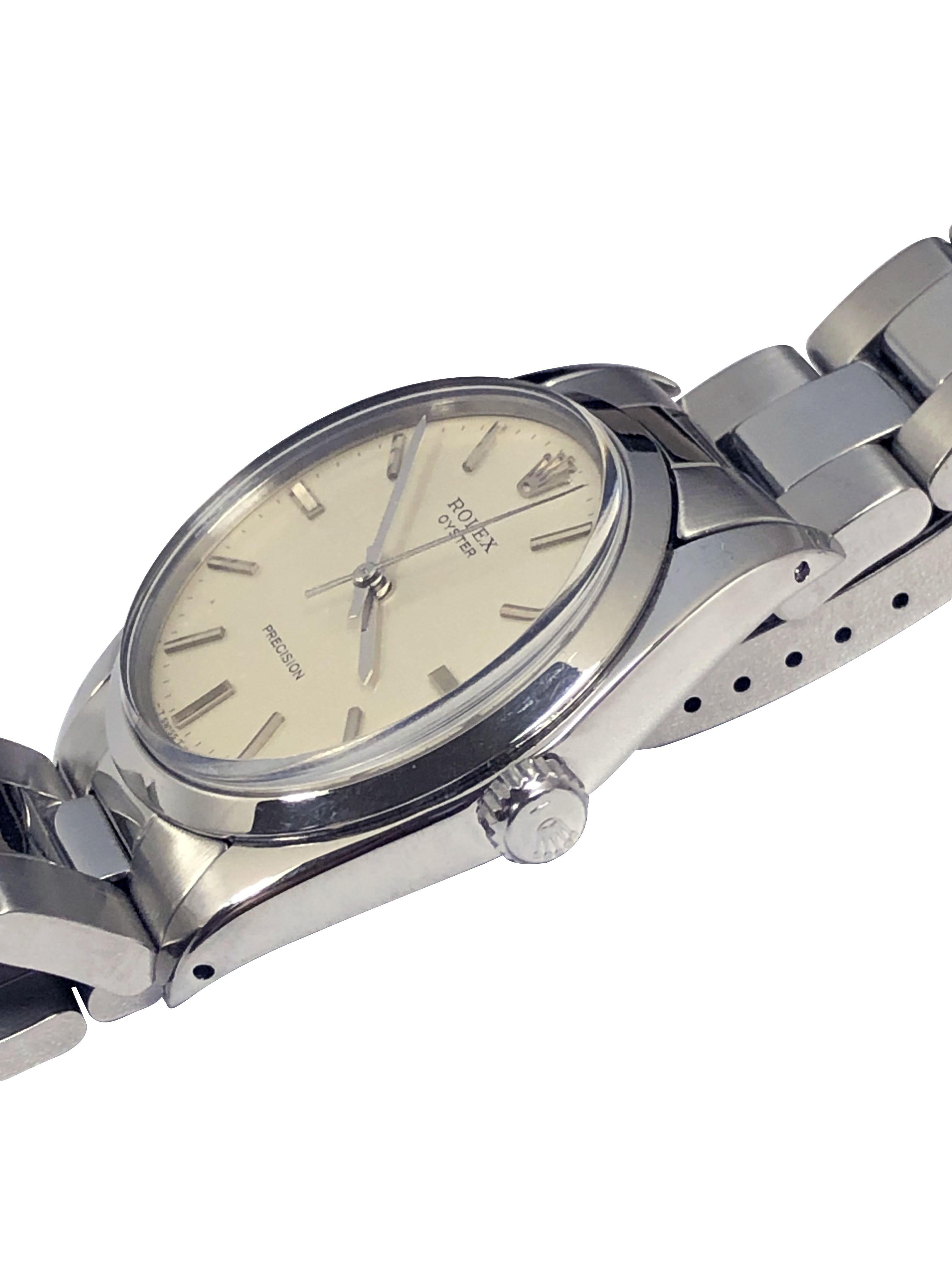 Circa 1972 Rolex Oyster Precision Reference 6426 Wrist Watch, this choice one owner fresh to market Watch is in Excellent, near unworn condition, 34 M.M Stainless Steel 3 piece case. Caliber 1225 Mechanical, manual wind Nickle lever movement. Scarce